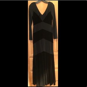 LAUREN black velvet long sleeve chevron gown